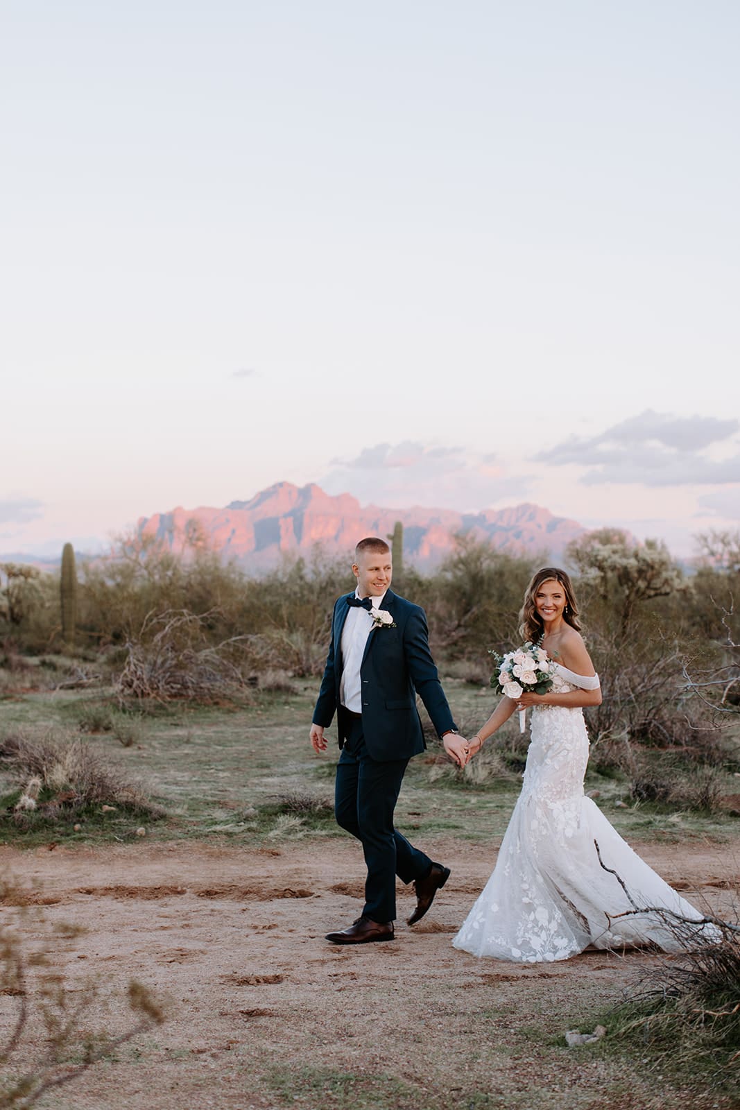 Couple with superstition mountain backdrop 