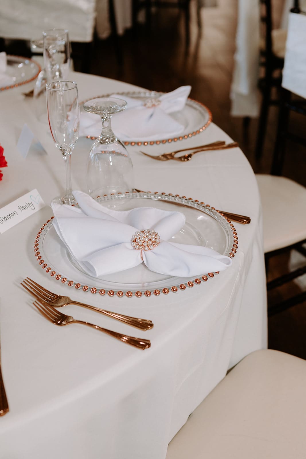 Reception table with gold imbelishment