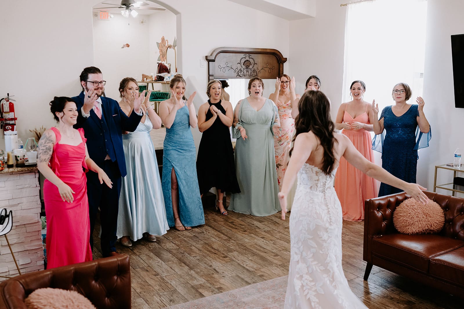 Bride viewing with family