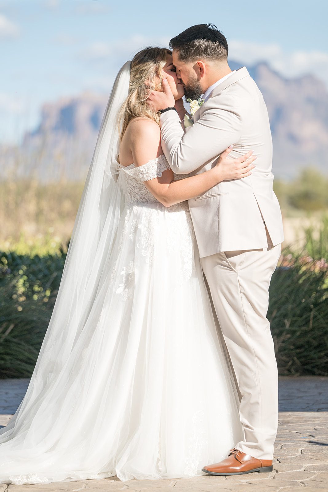 Pride groom, ceremony kiss, @ Superstition Manor
