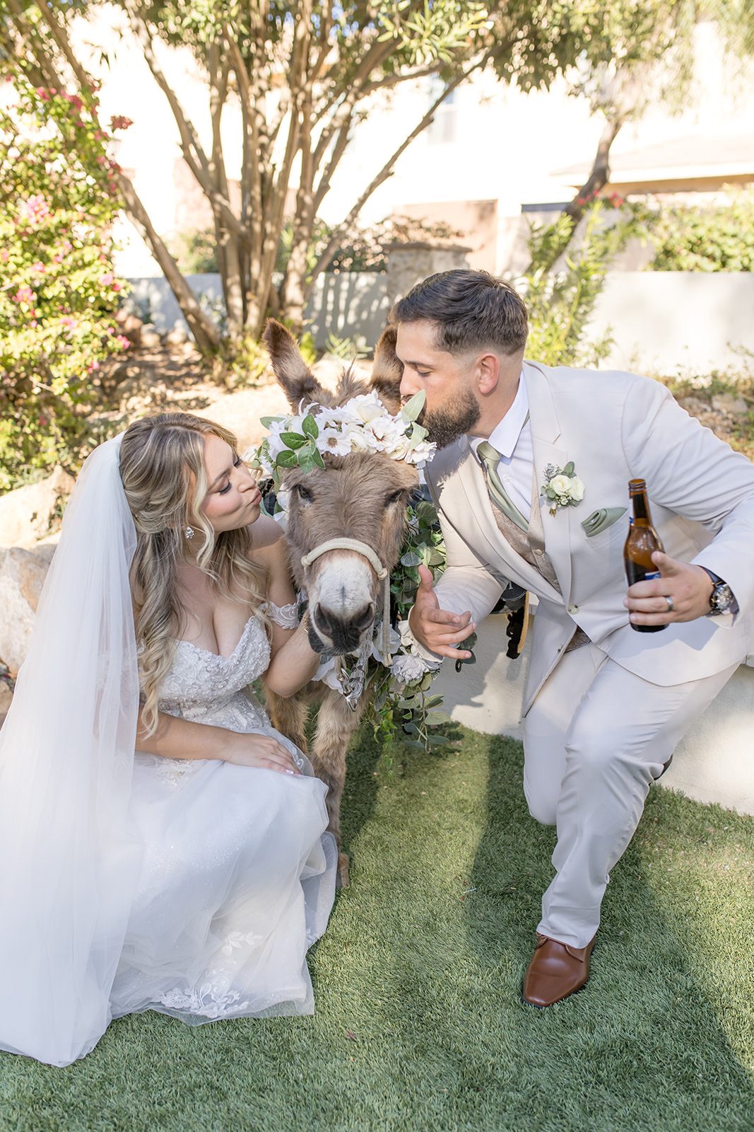 Bride and groom with donkey, @ Superstition Manor