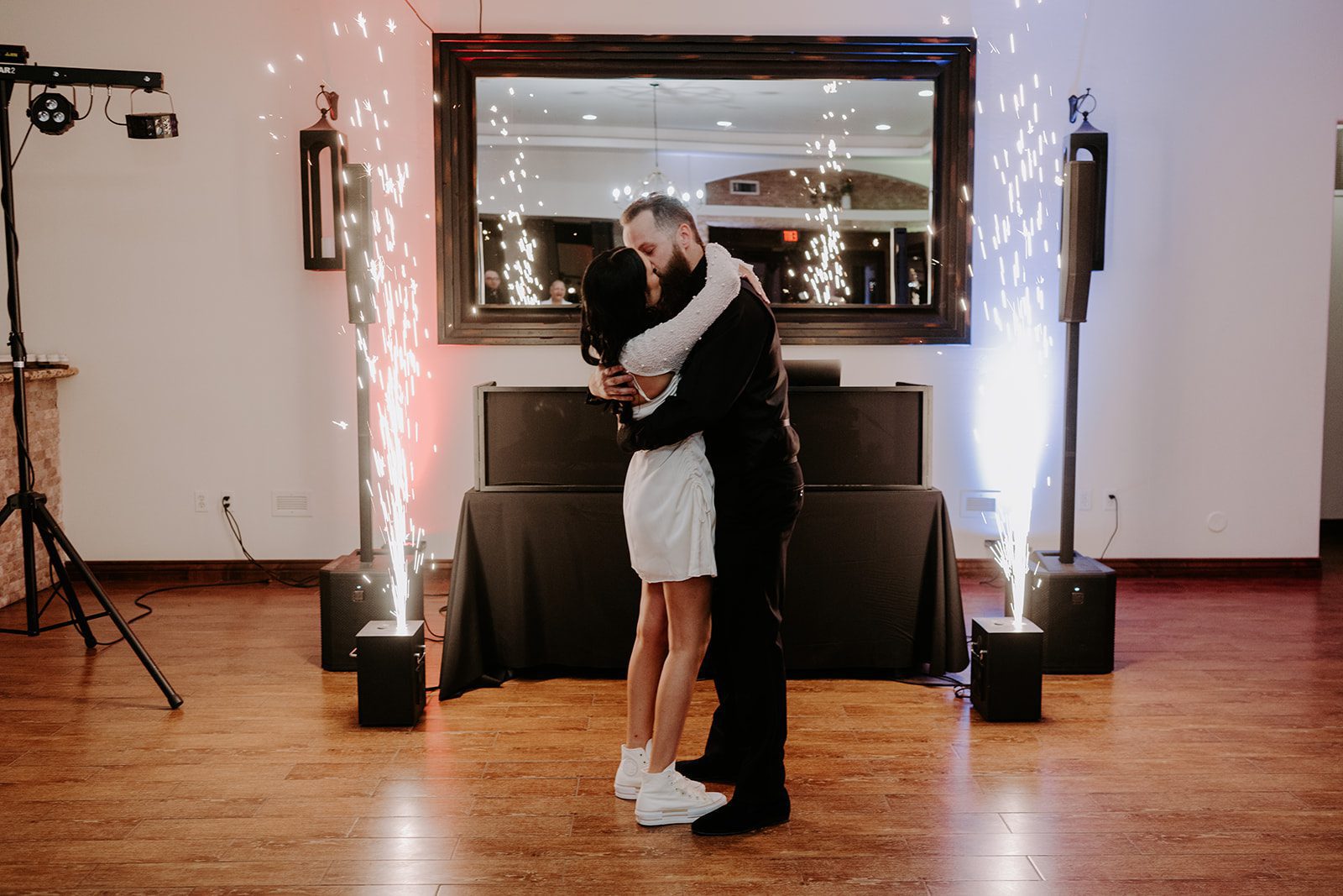 Bride and groom reception kiss at superstition manor 