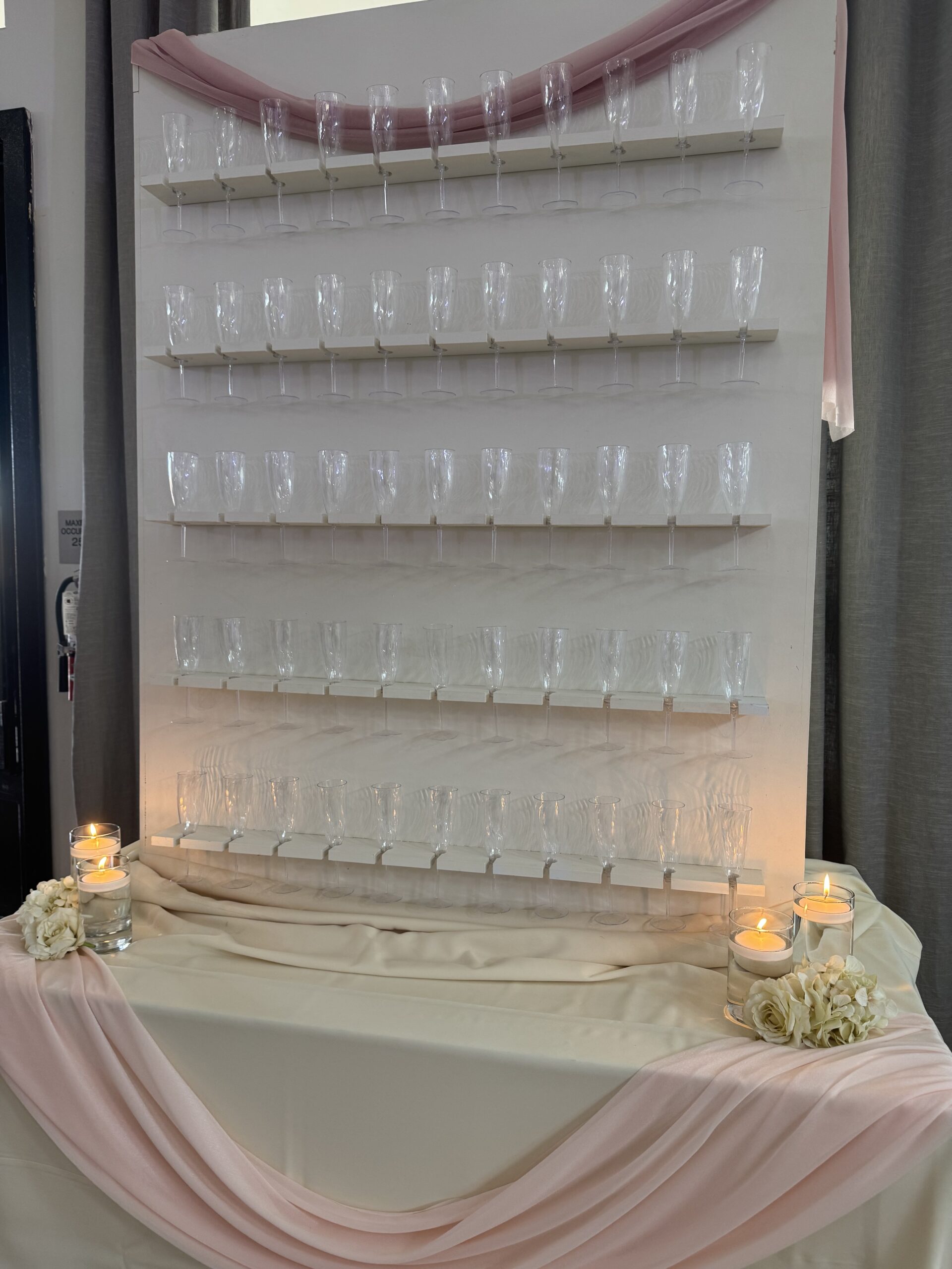 Venue upgrade @ Superstition Manor champagne glass wall