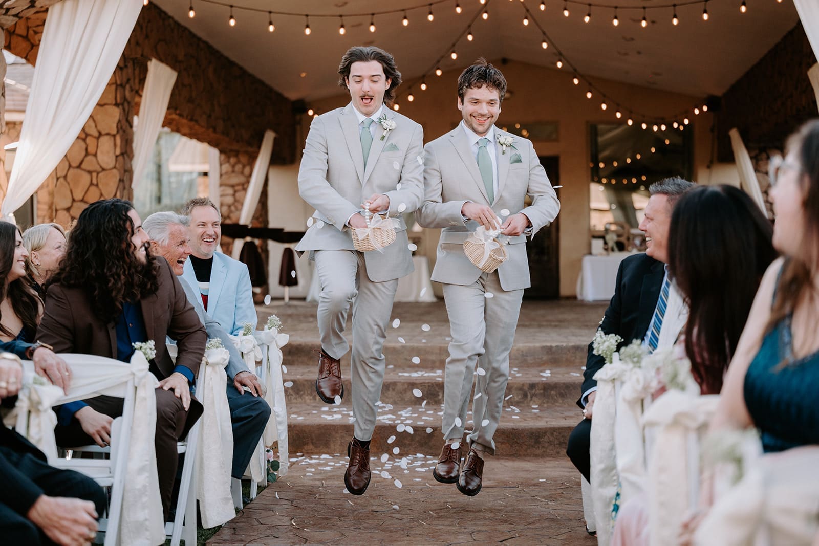 Groomsman being flower boys 