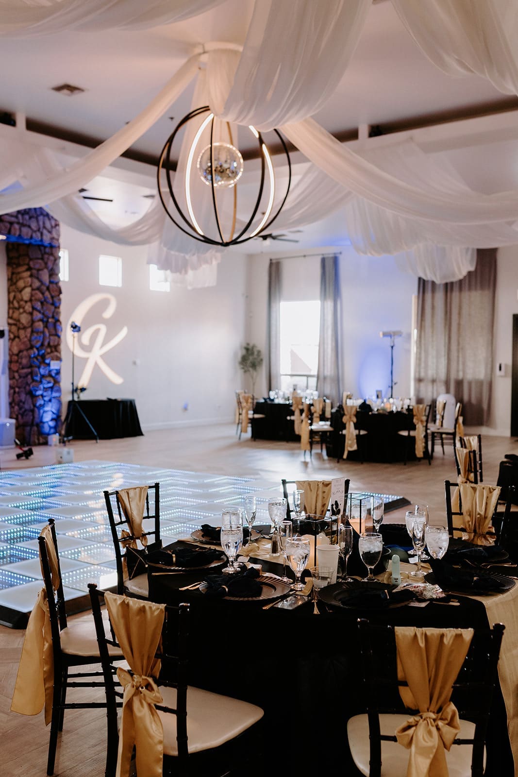 Reception hall and LED dance floor at superstition manor