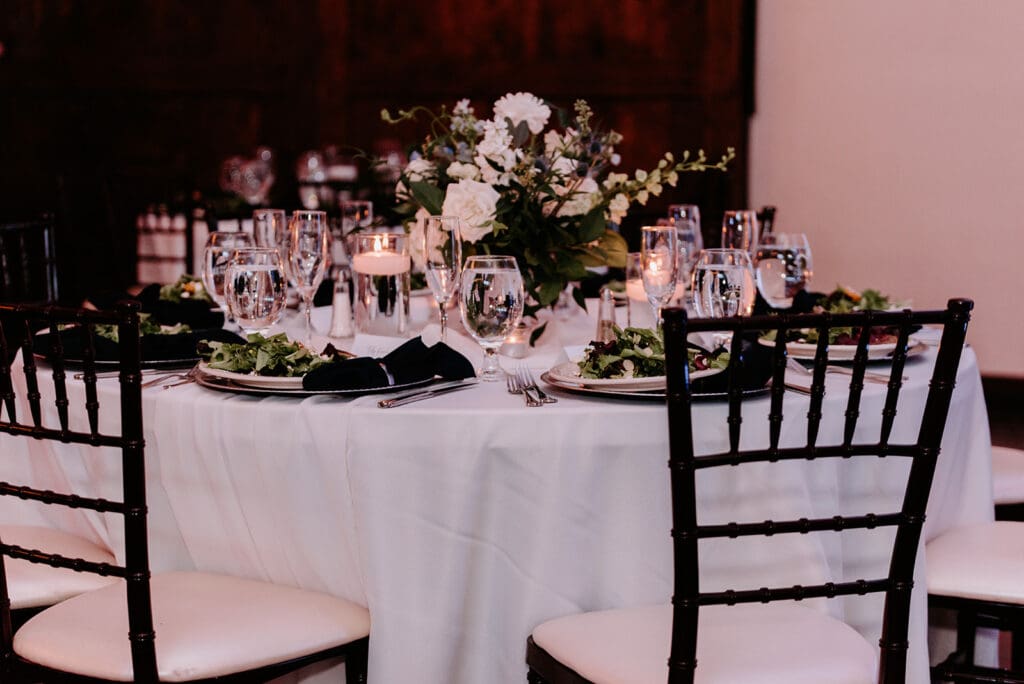 Reception table decor set up at superstition manor 