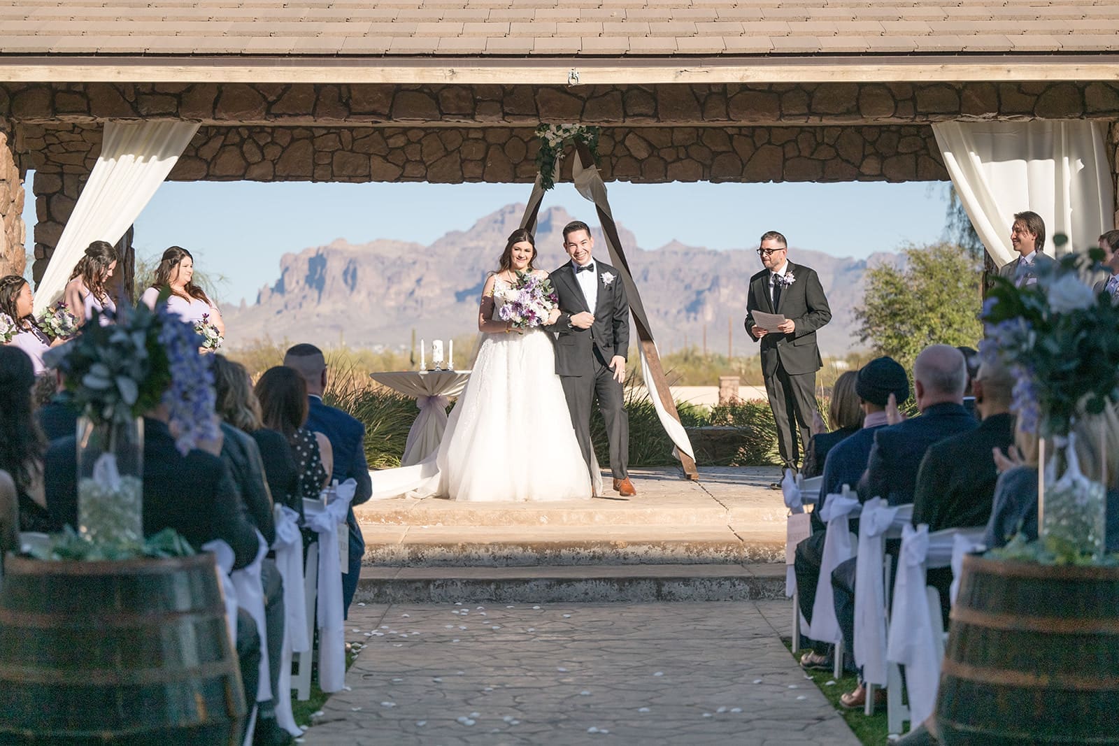 Bride and groom ceremony at superstition manor 
