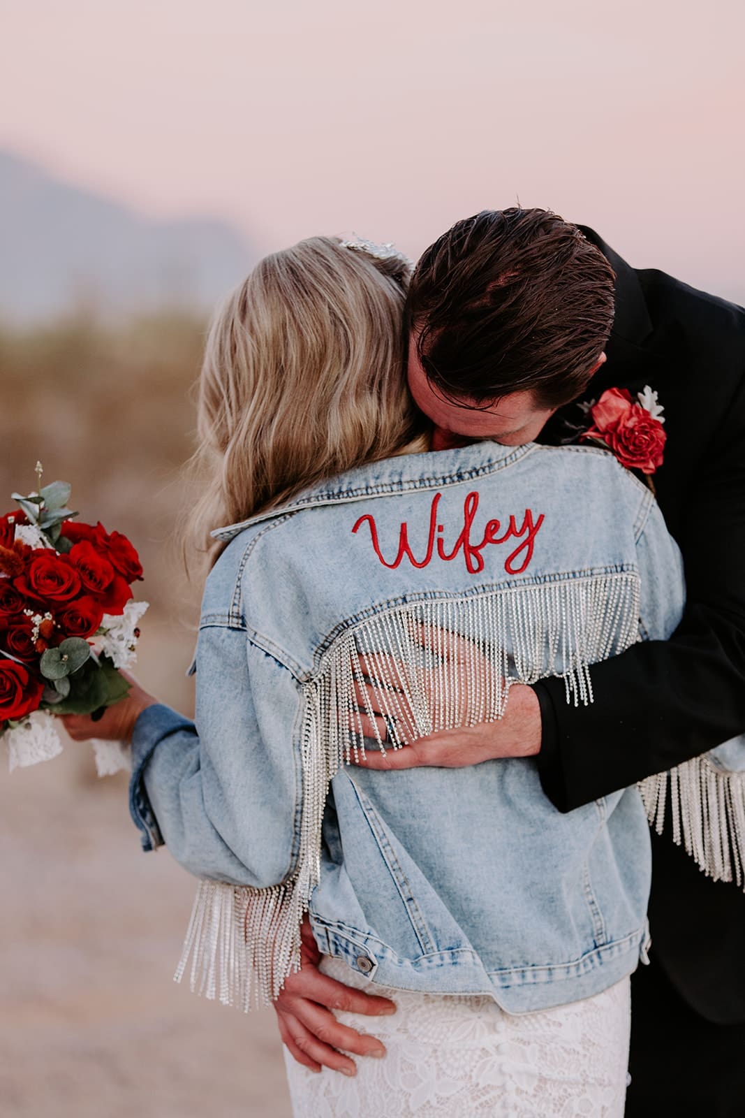 Bride and groom western theme photo