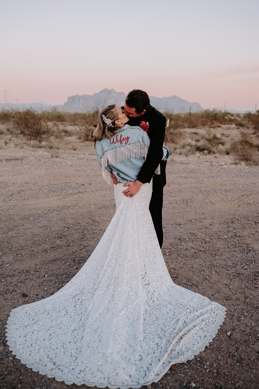 Bride and groom desert portraits