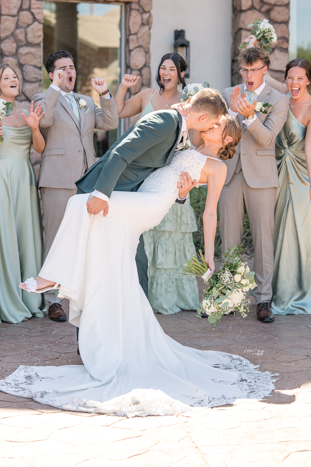 Bride and groom with wedding party 