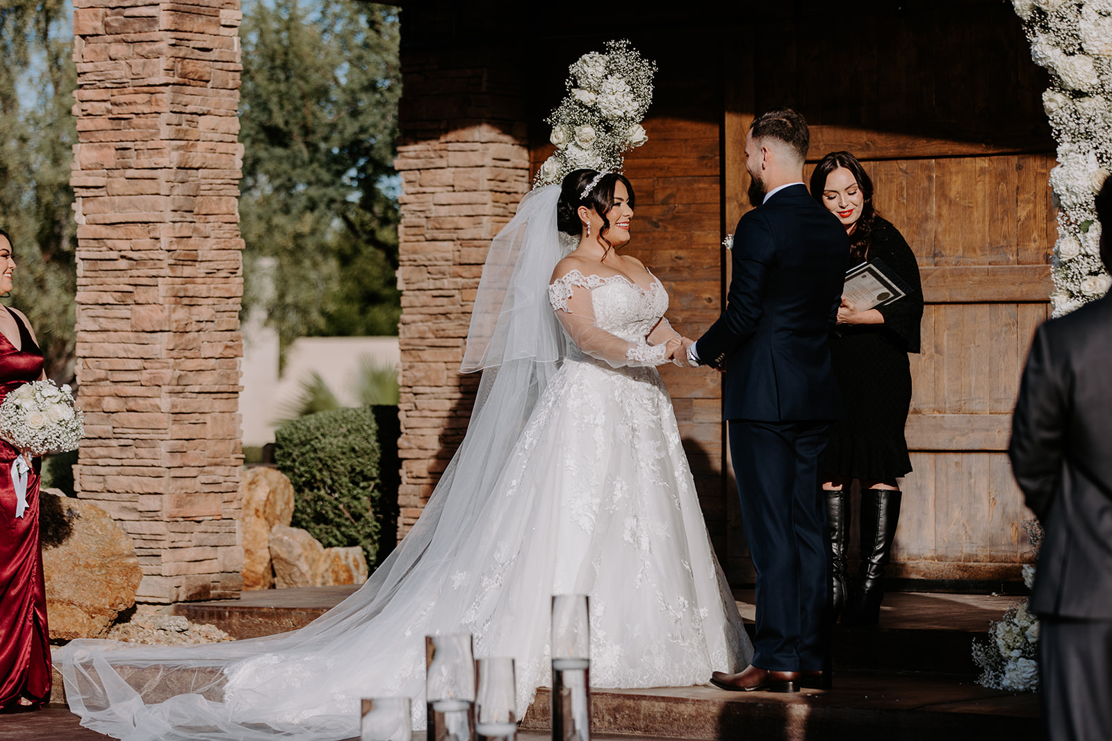Bride and groom at altar