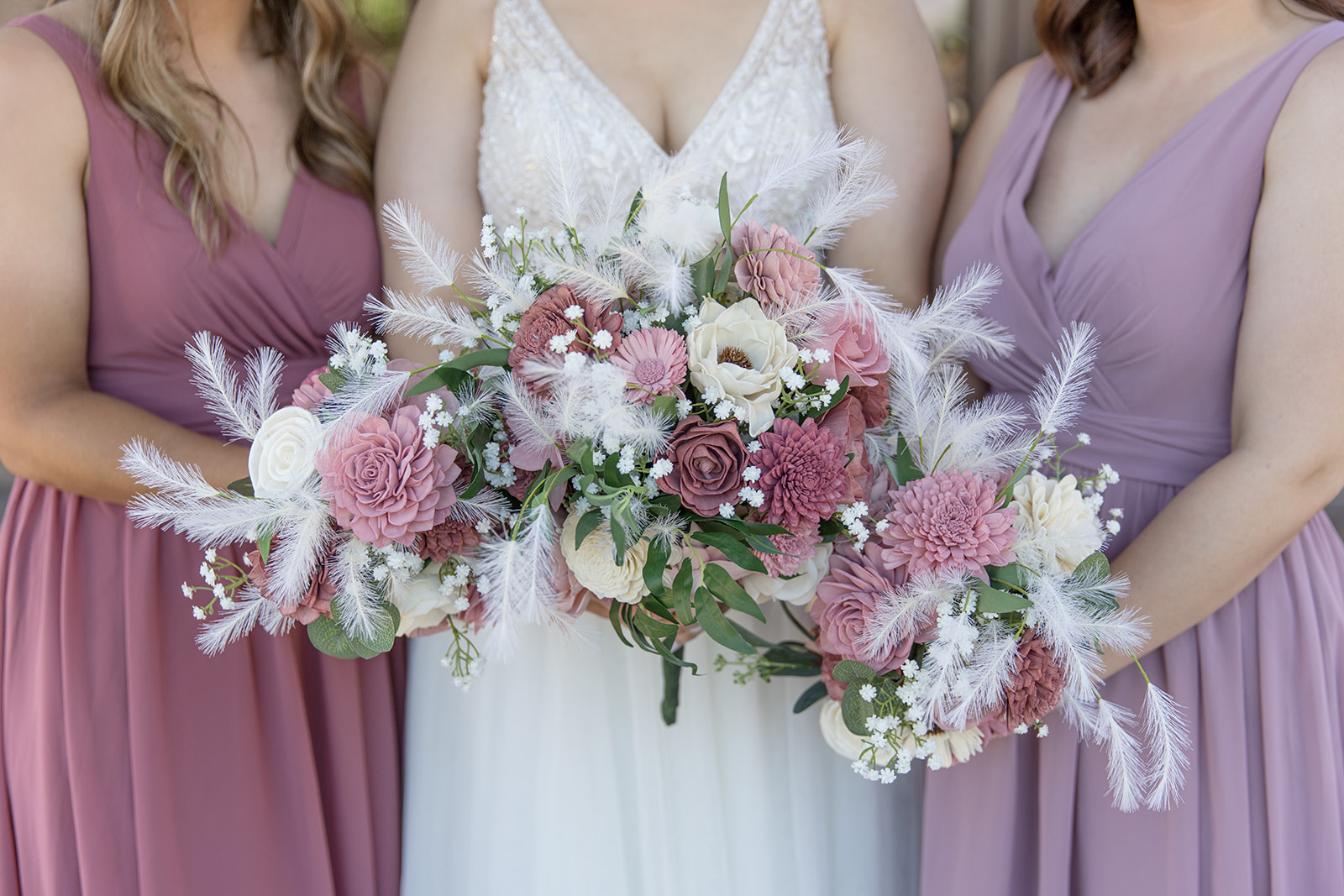 Pink and white bridal florals